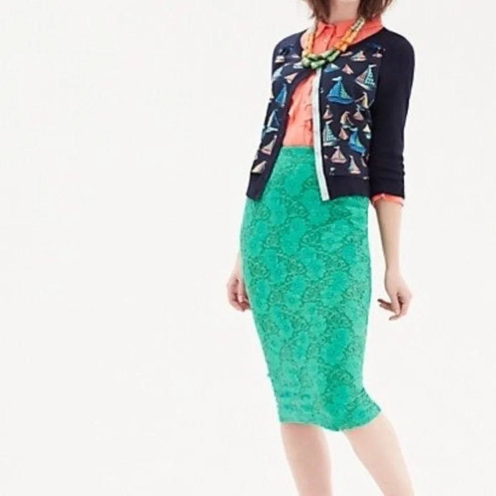 Anthropologie Green Alva Lace Pencil Skirt XS